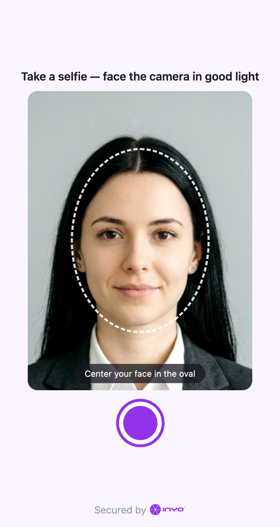 Taking a selfie, face centred in the oval